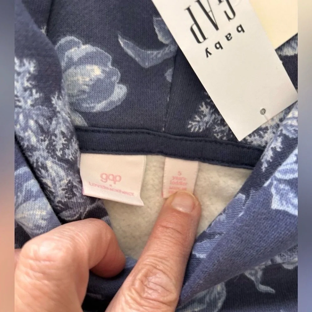 NWT Gap x LoveShackFancy Toddler Blue Floral Logo Hoodie Size 5T